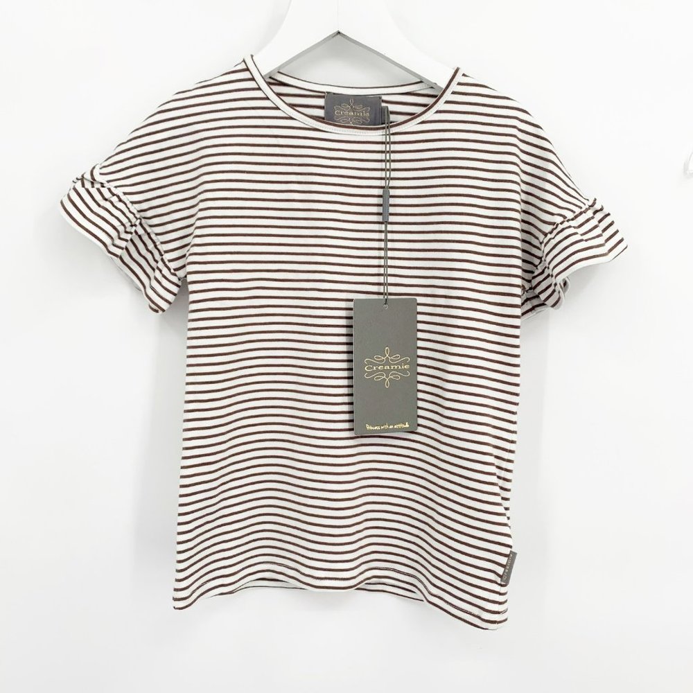 Creamie Girls Brown Stripe Flutter Sleeve Tee Size 5